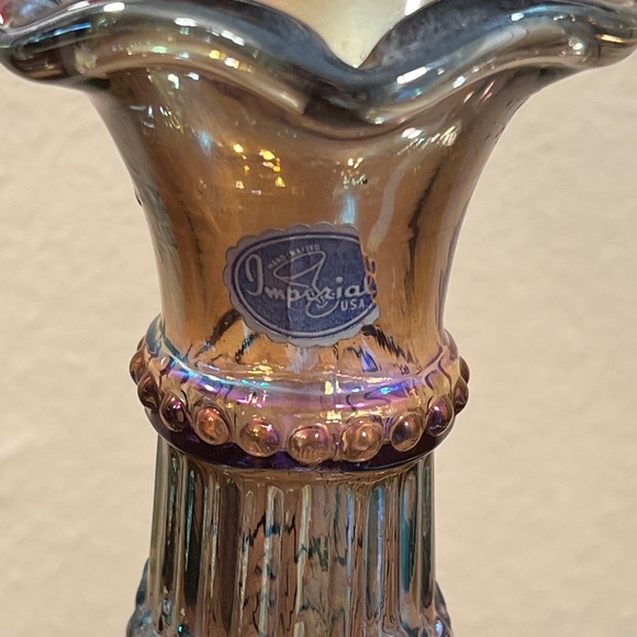 Vintage Imperial Carnival Glass Iridescent Purple Carafe / Vase 9" - Picture 2 of 7